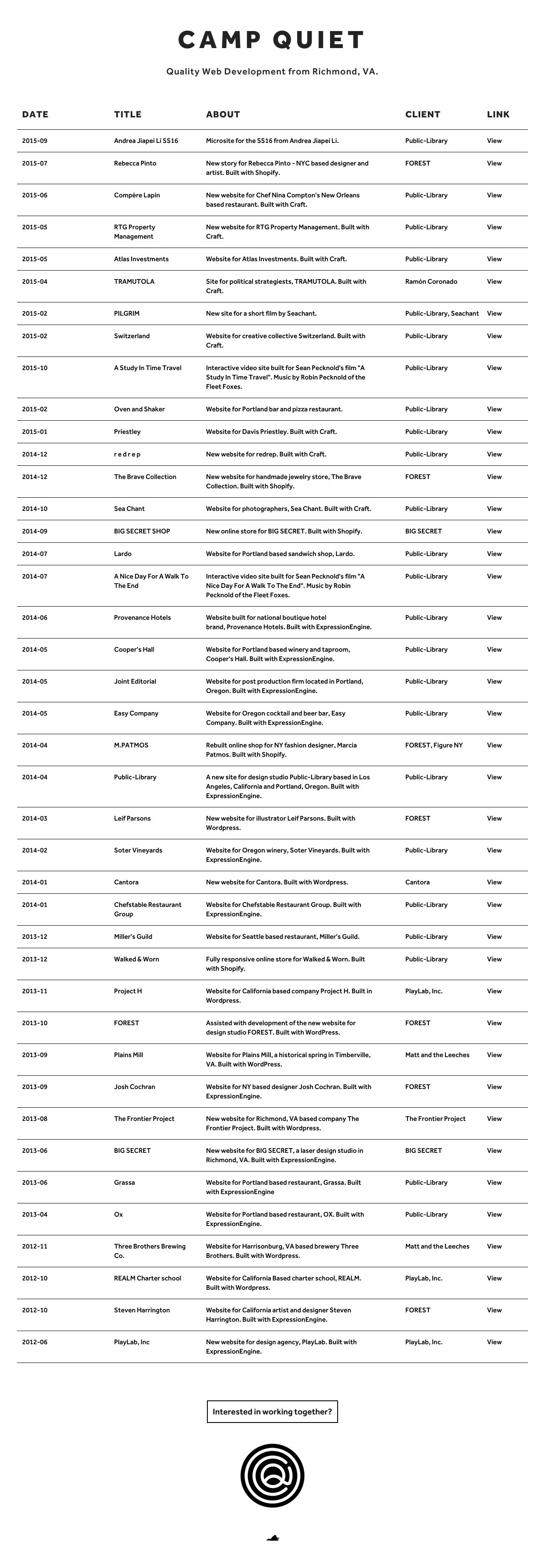 Camp Quiet Website Screenshot