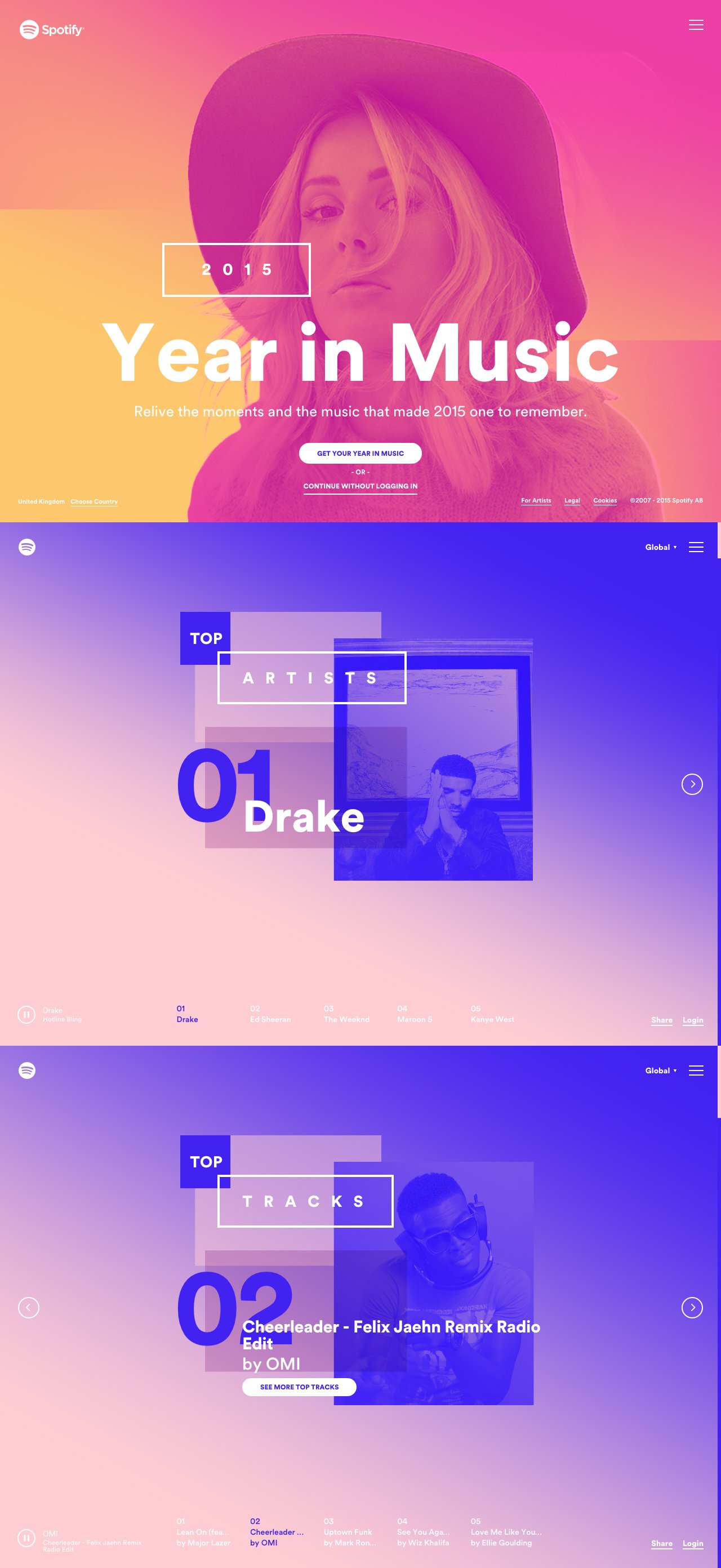 Spotify Year in Music 2015 Website Screenshot