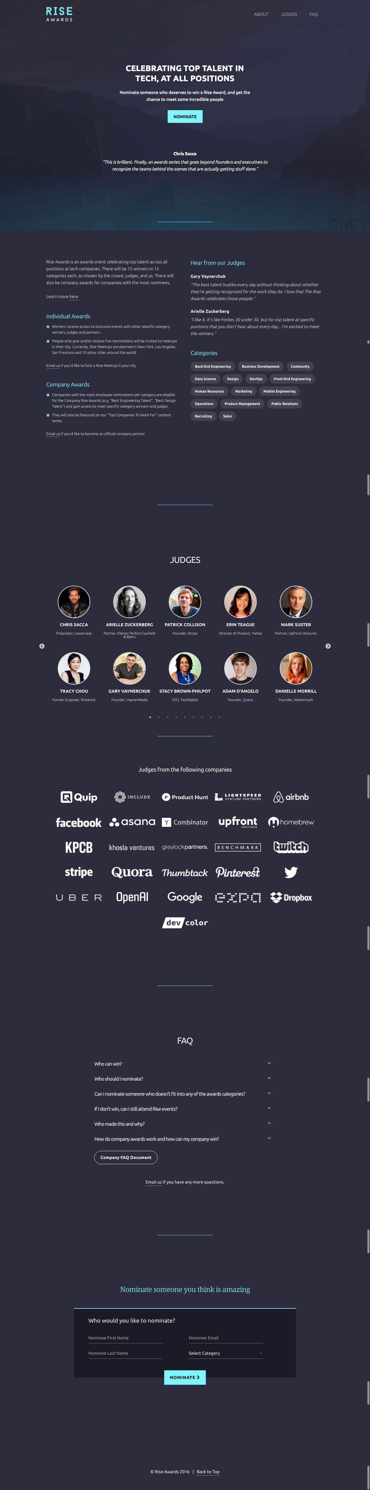 Rise Awards Website Screenshot