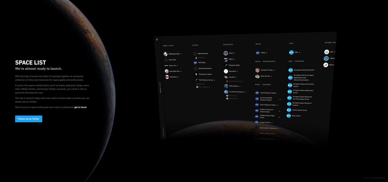 Space List Website Screenshot
