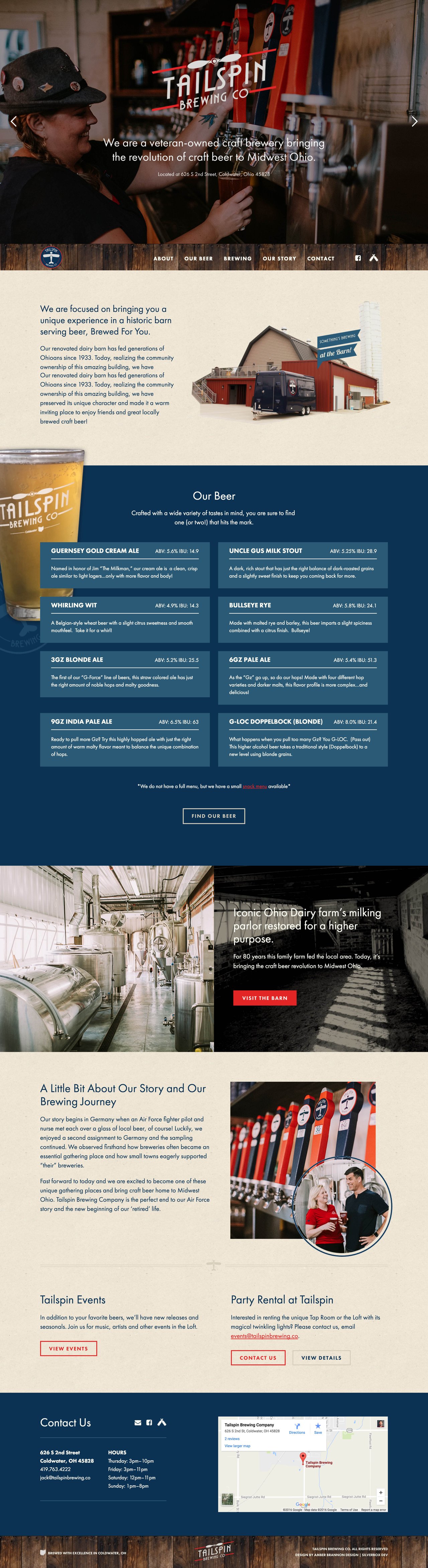 Tailspin Brewing Co. Website Screenshot