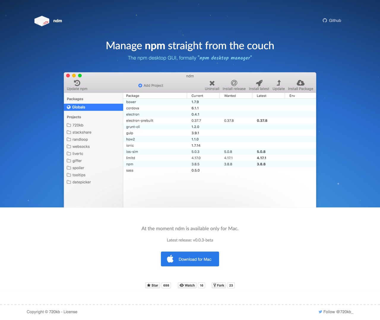 Npm Desktop Manager Website Screenshot