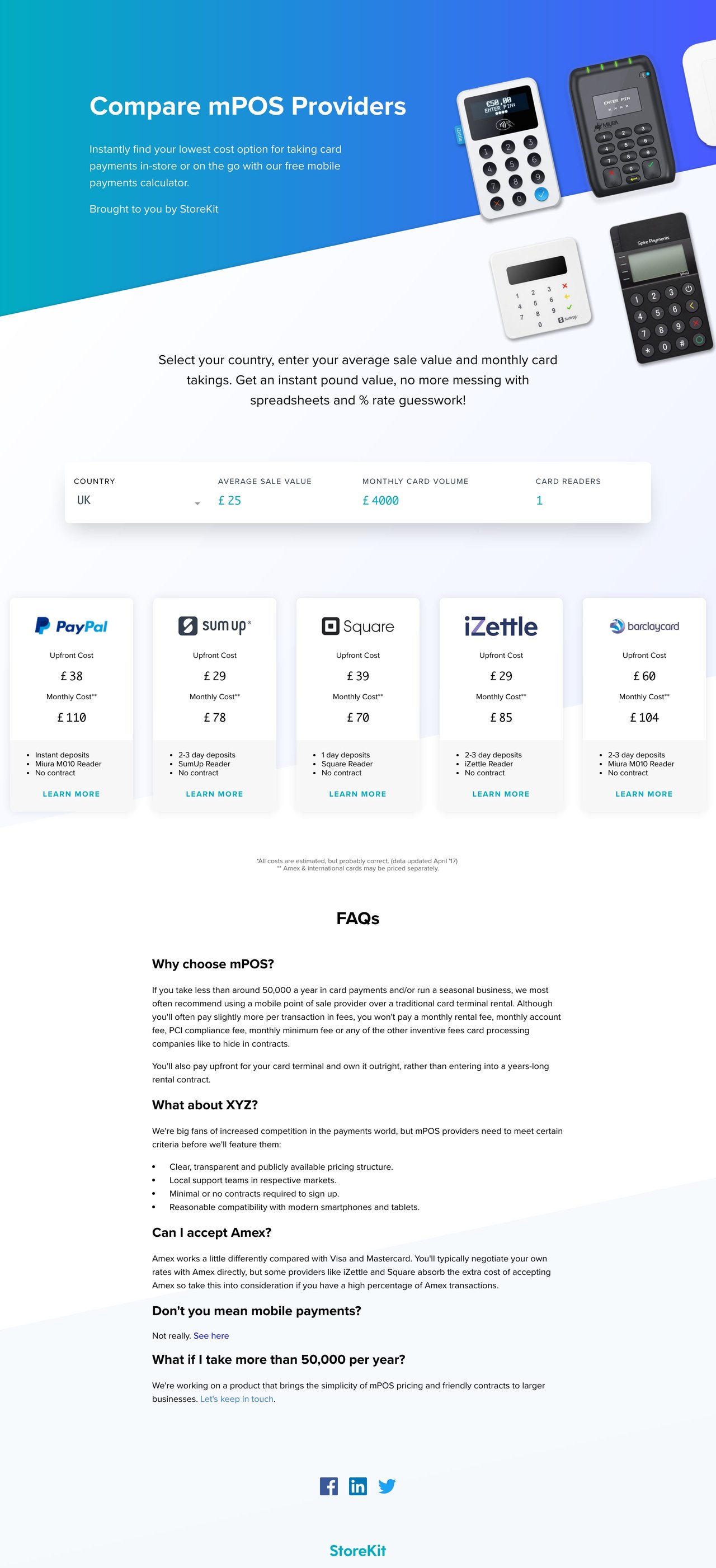 StoreKit mPOS Calculator Website Screenshot