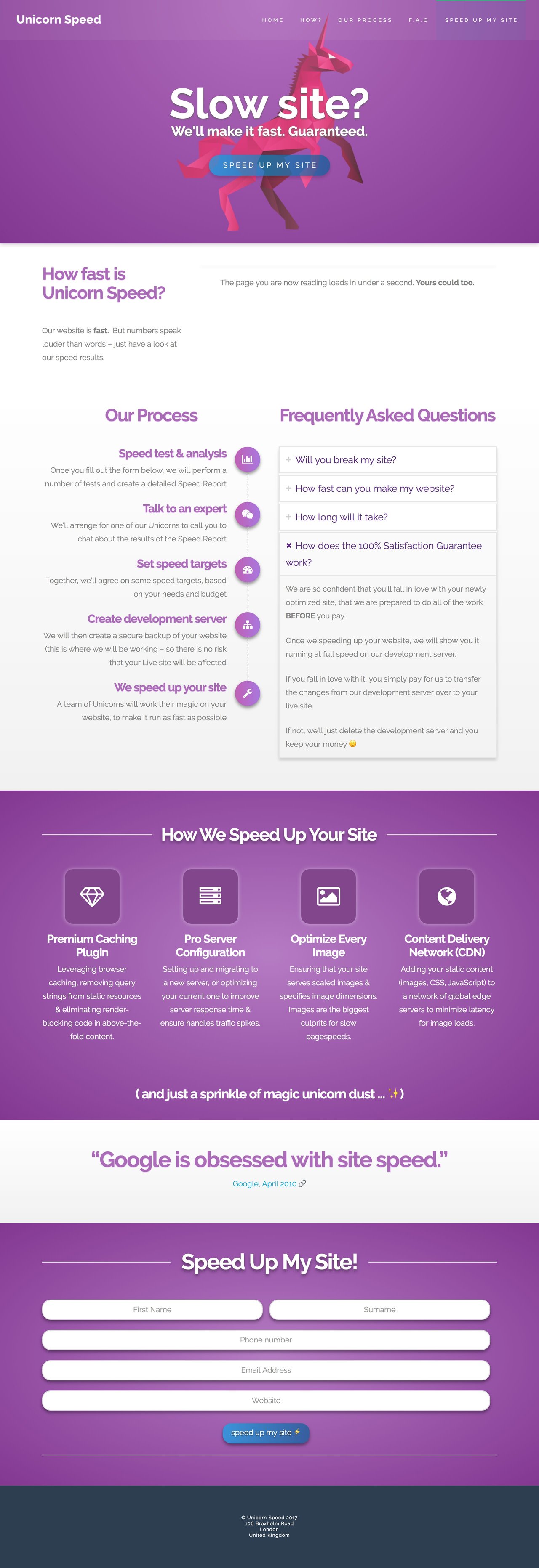 Unicorn Speed Website Screenshot