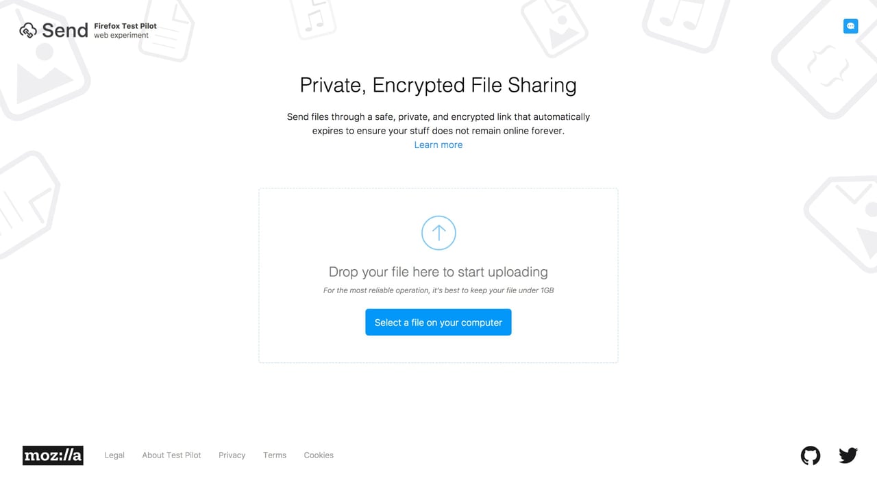 Firefox Send Website Screenshot