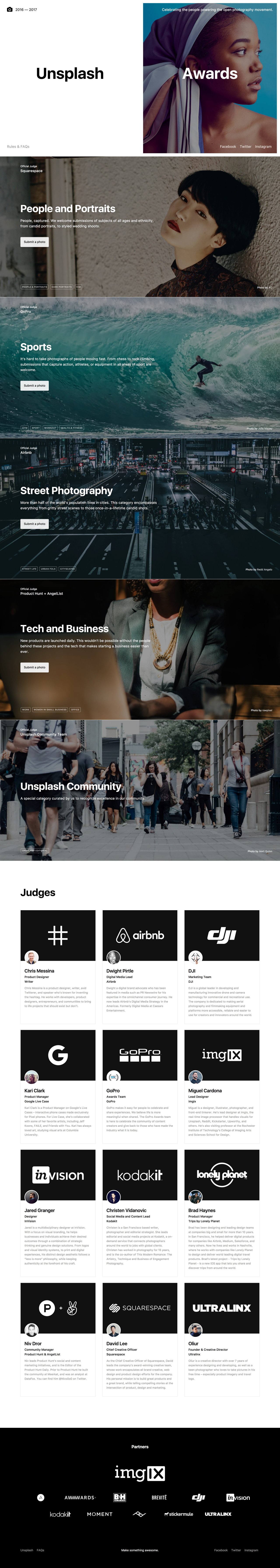Unsplash Awards 2017 Website Screenshot