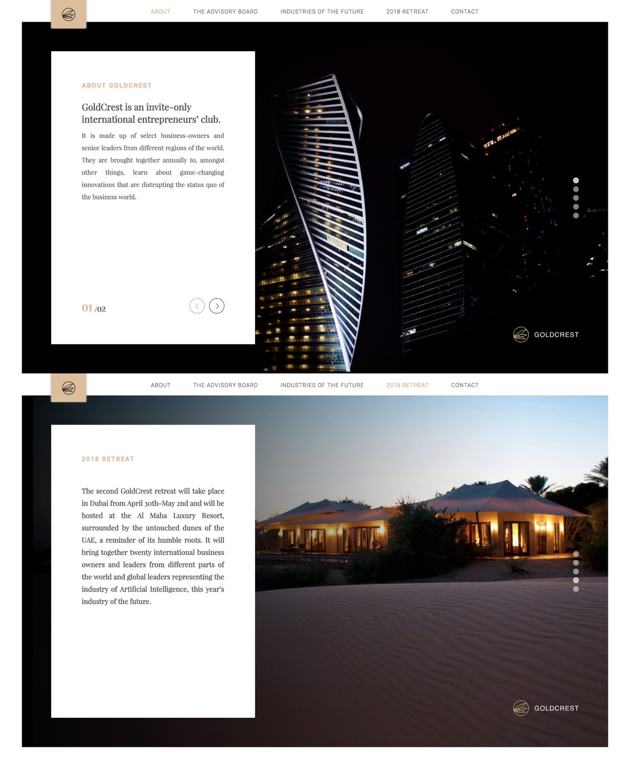 GoldCrest Club Website Screenshot