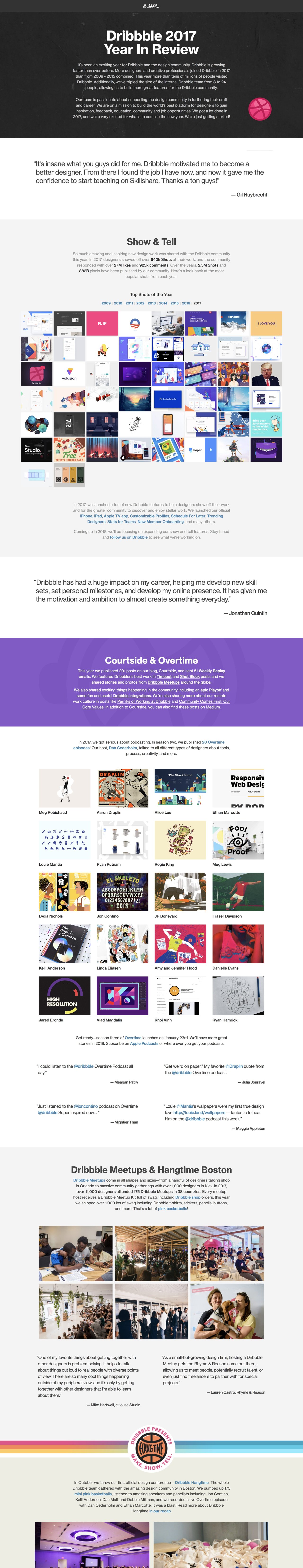 Dribbble 2017 Year In Review Website Screenshot