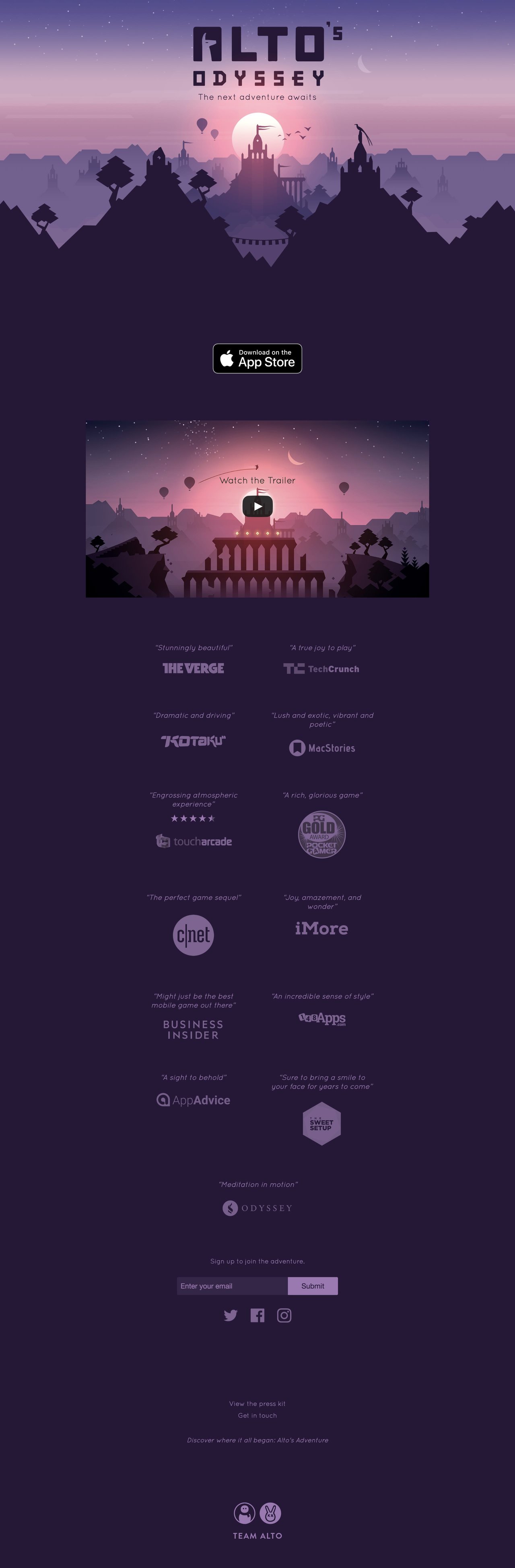 Alto’s Odyssey Website Screenshot