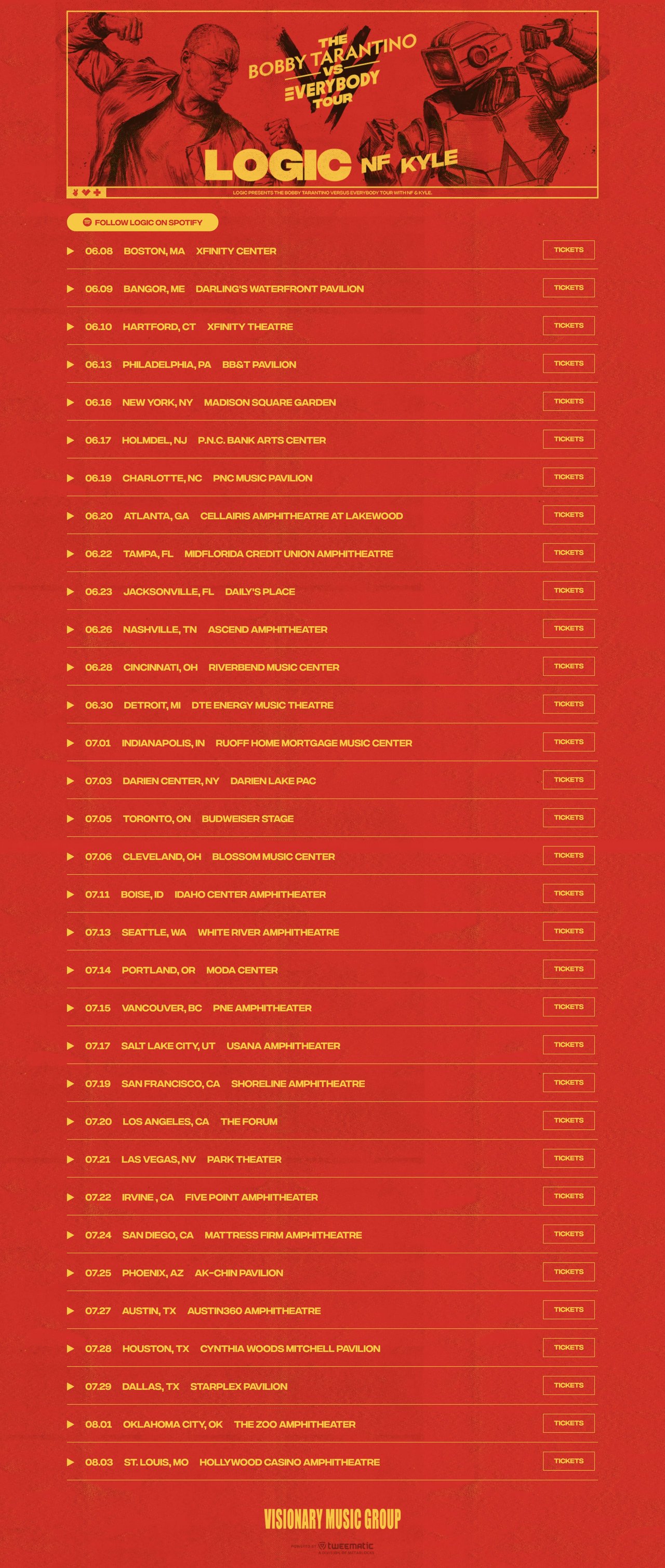 Bobby Tarantino Vs Everybody Tour Website Screenshot