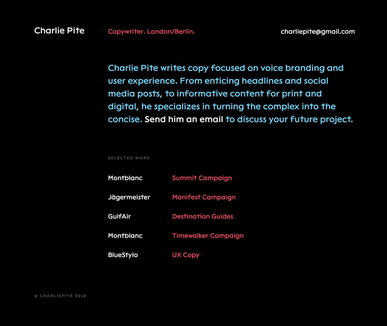 Charlie Pite Website Screenshot