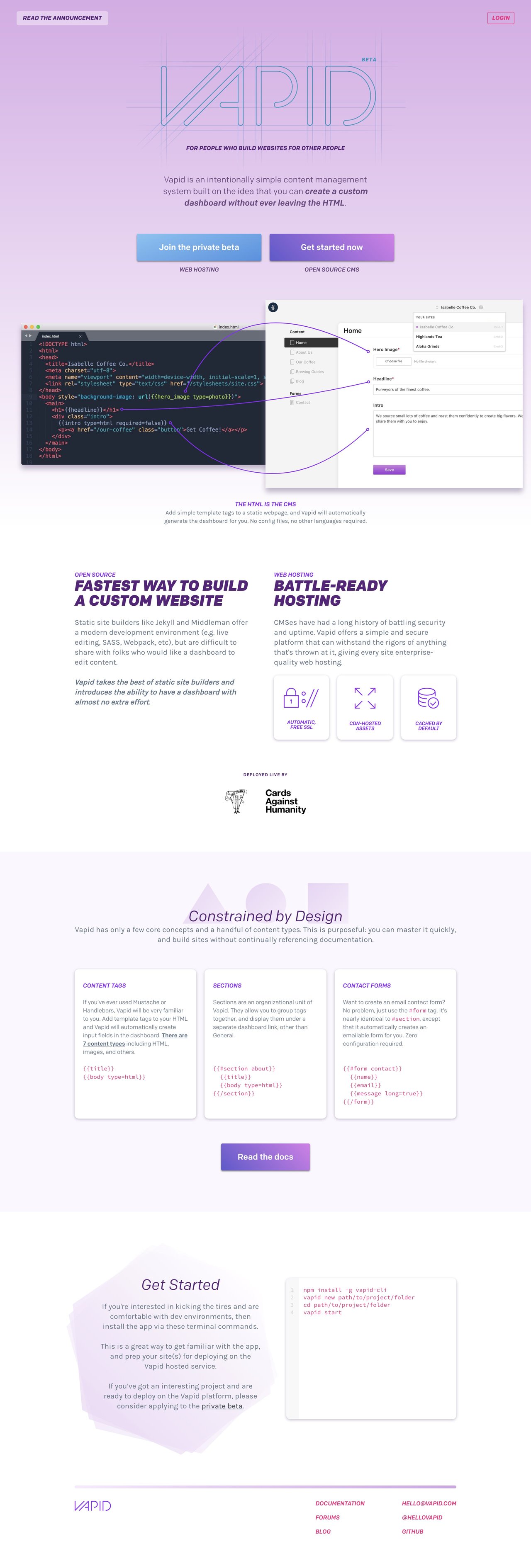 Vapid Website Screenshot