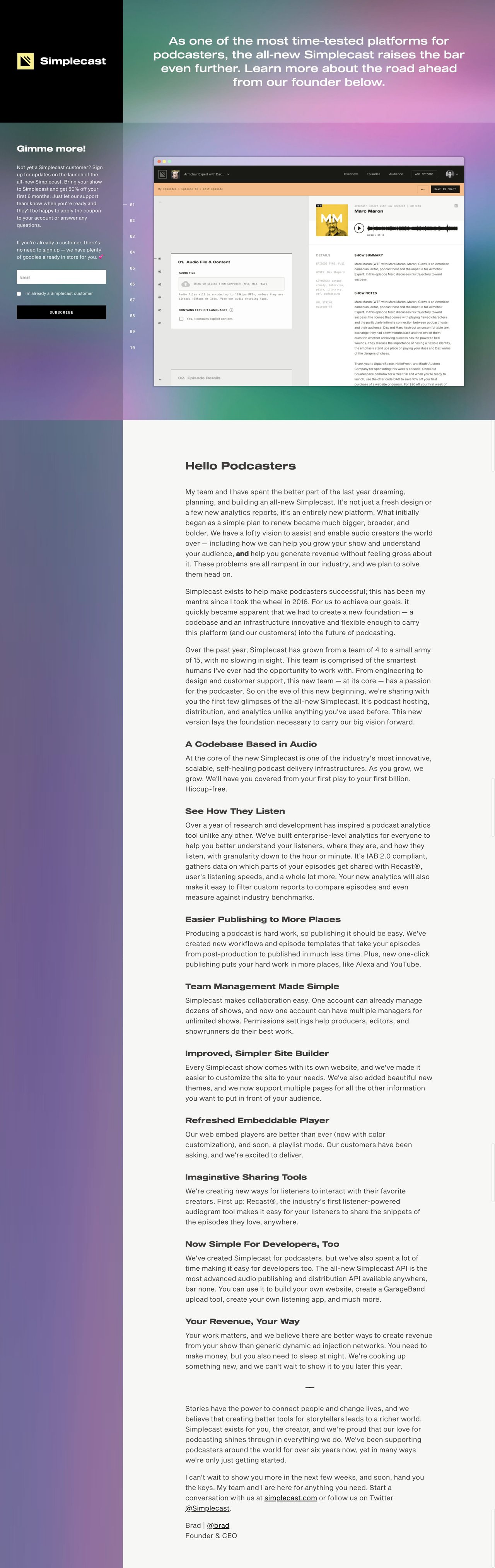 Simplecast 2.0 Website Screenshot