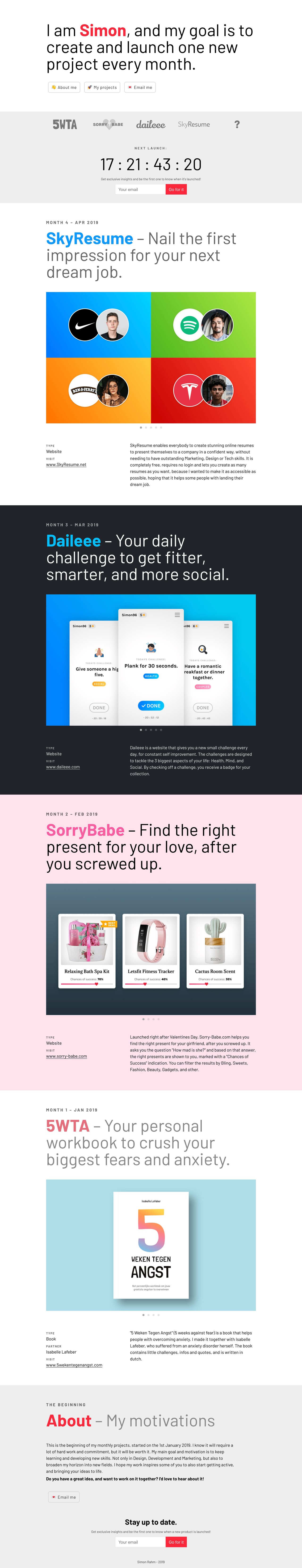 A Project a Month – Simon Rahm Website Screenshot