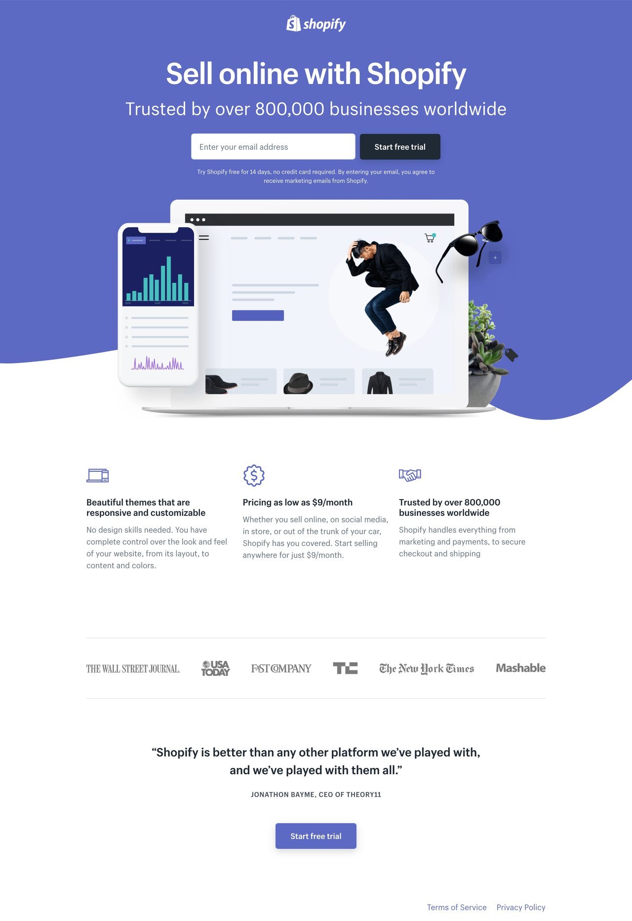 Shopify Free Trial Website Screenshot