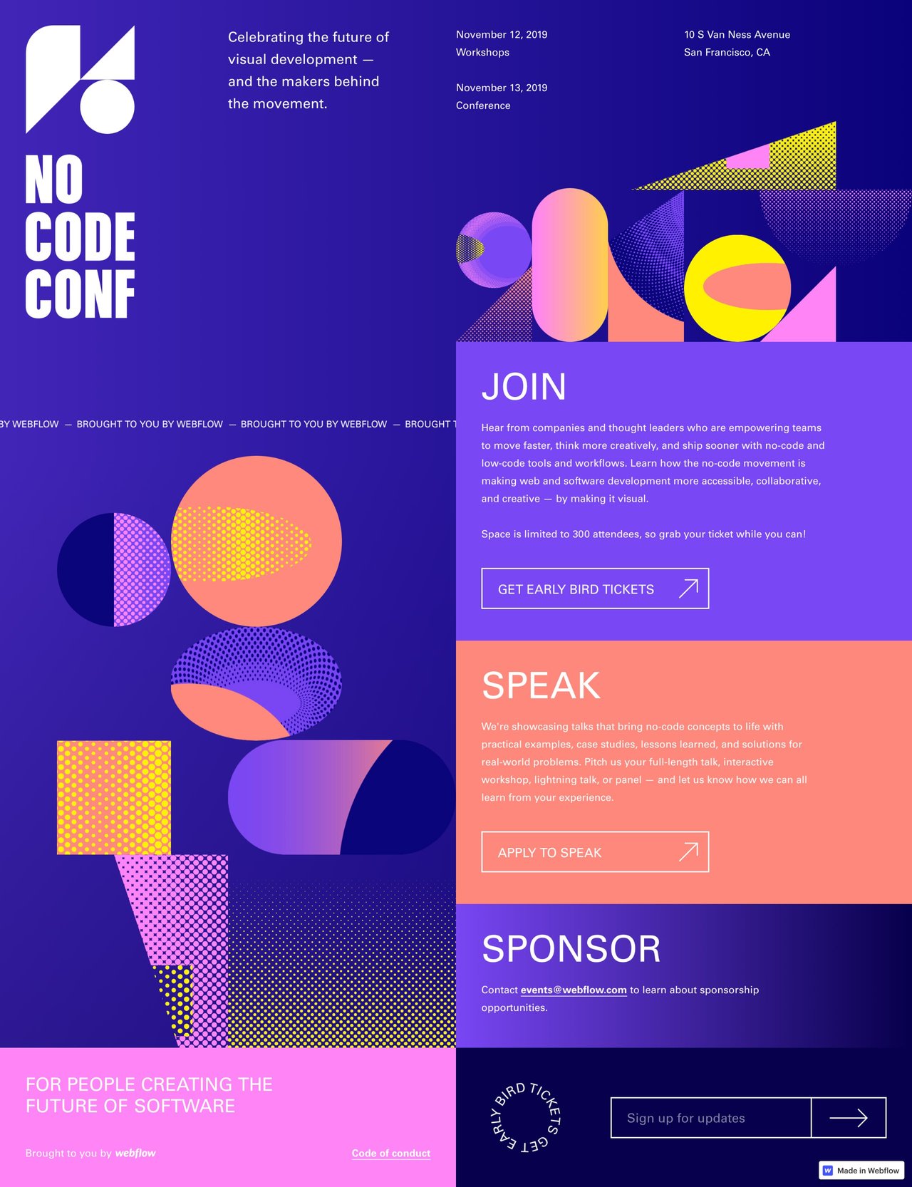 No-Code Conference 2019 Website Screenshot