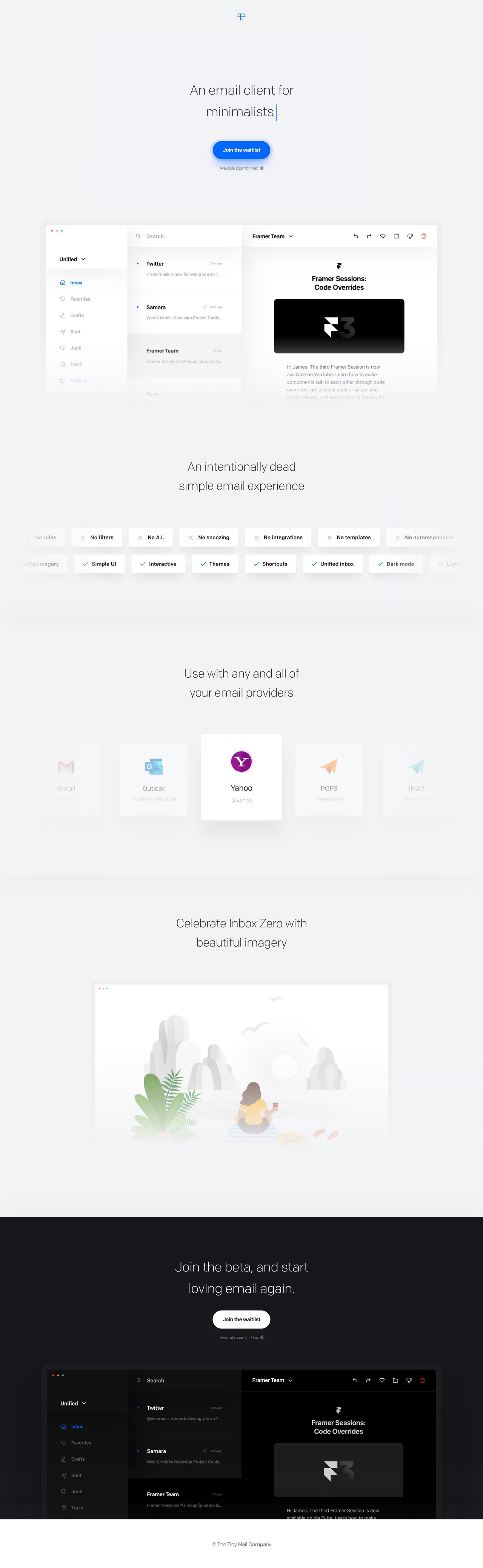 TinyMail Website Screenshot
