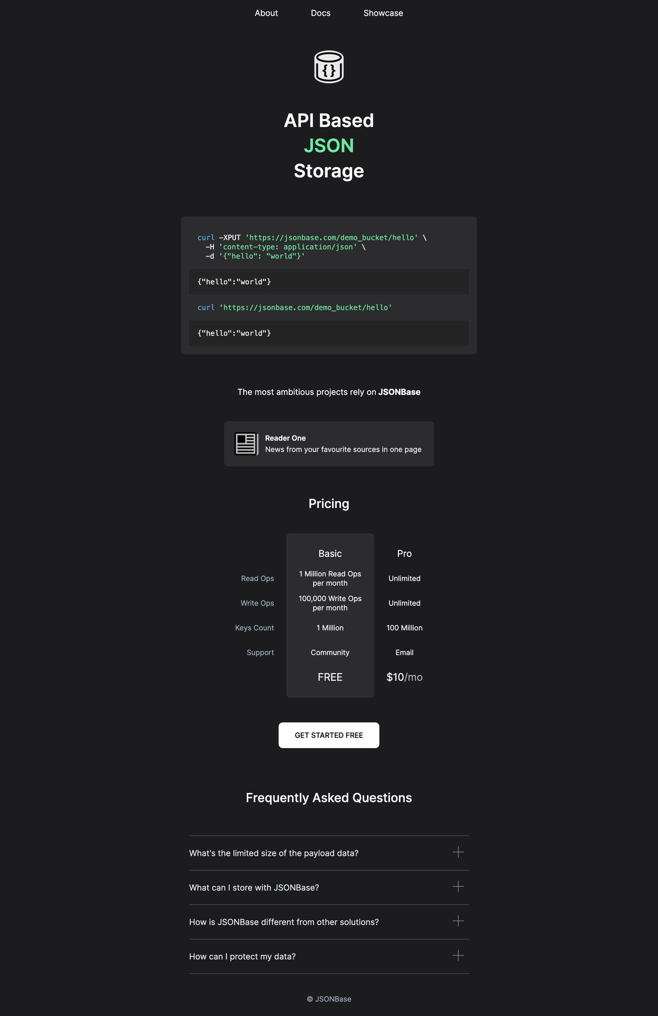 JSONBase Website Screenshot