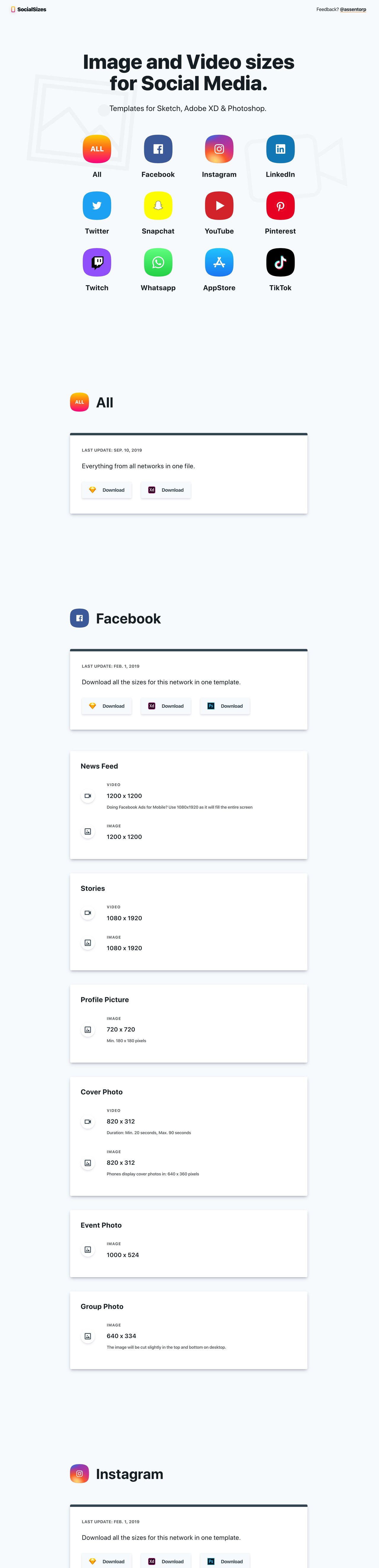 SocialSizes 2.0 Website Screenshot