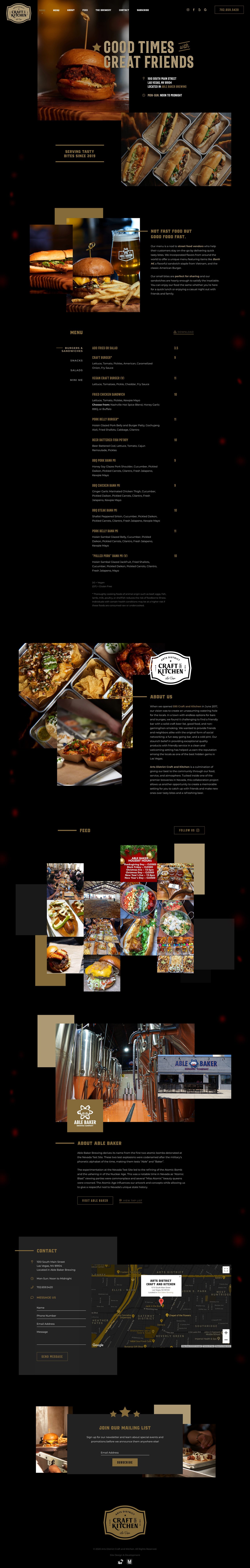 Arts District Craft & Kitchen Website Screenshot