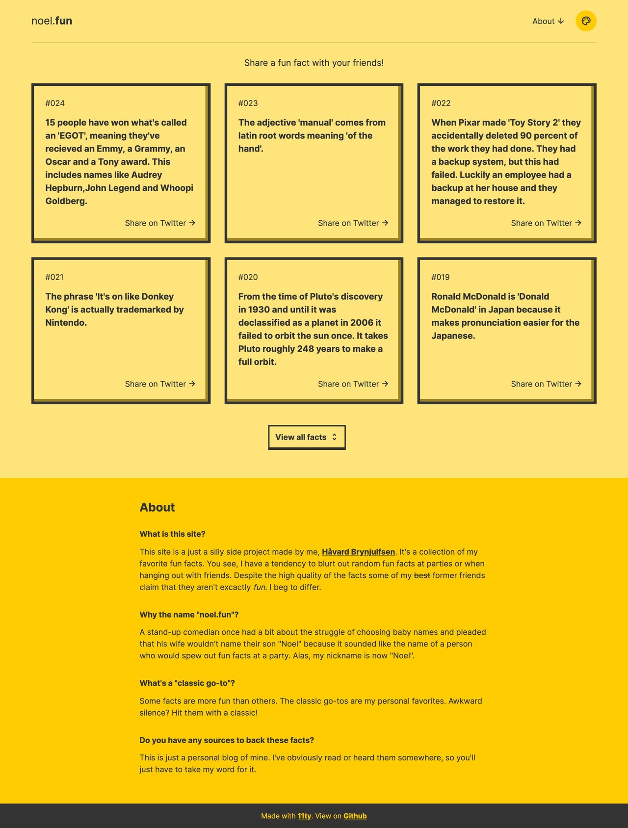 Noel’s Fun Facts Website Screenshot