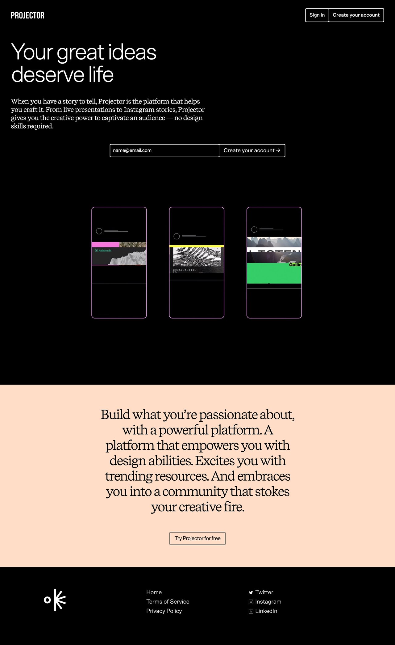 Projector Website Screenshot