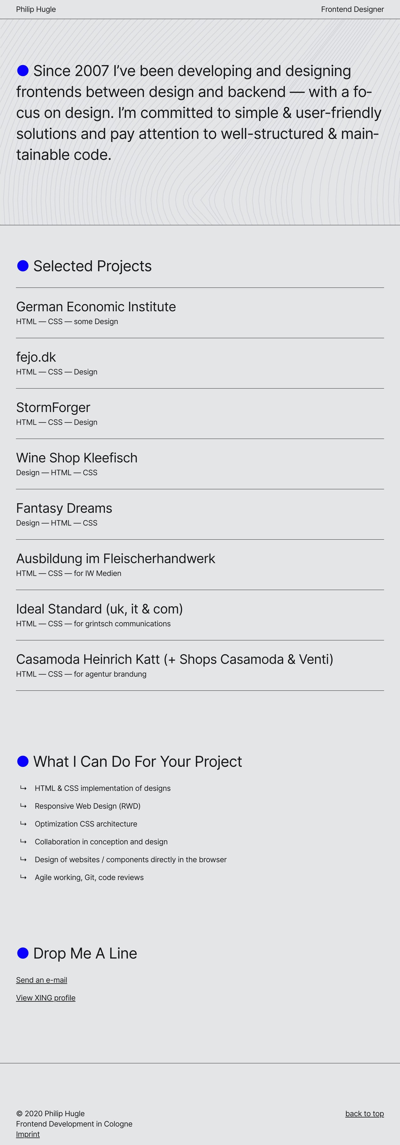Philip Hugle Website Screenshot