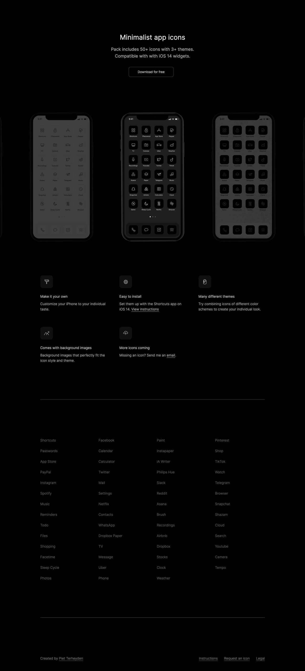 Minimalist iOS 14 Icons Website Screenshot