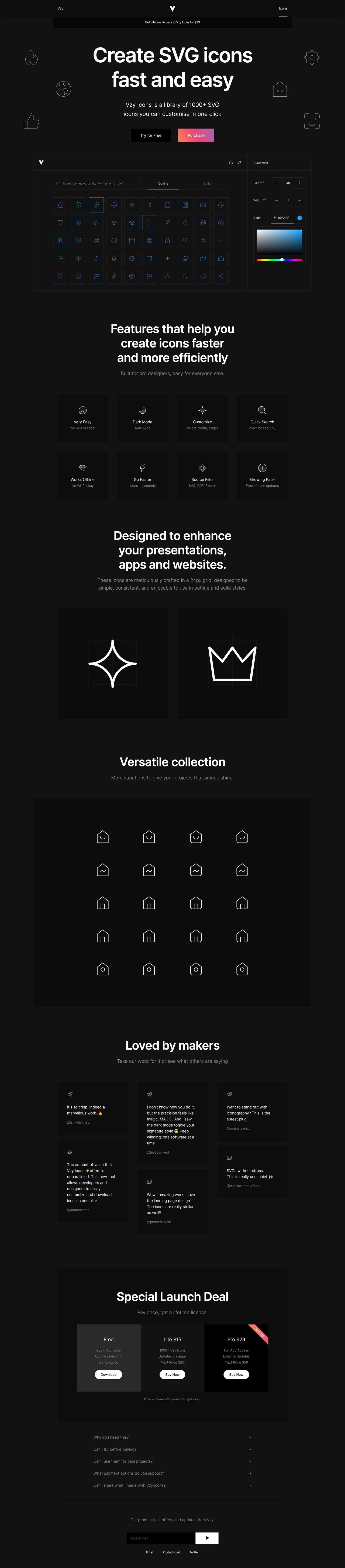 Vzy Icons Website Screenshot