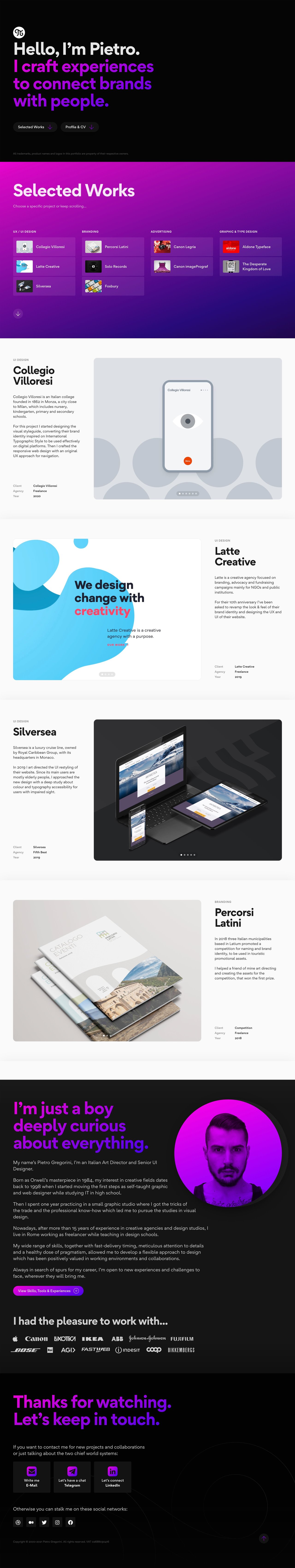 Pietro Gregorini Website Screenshot