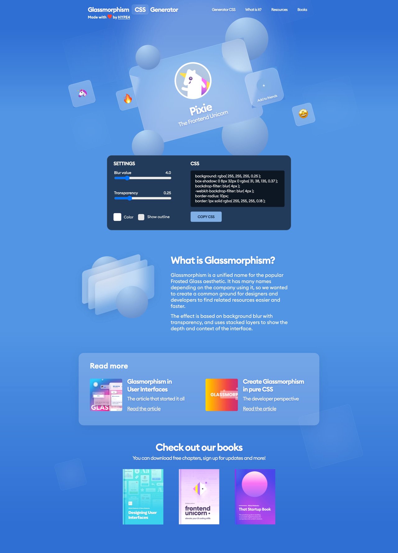 Glassmorphism CSS Generator Website Screenshot