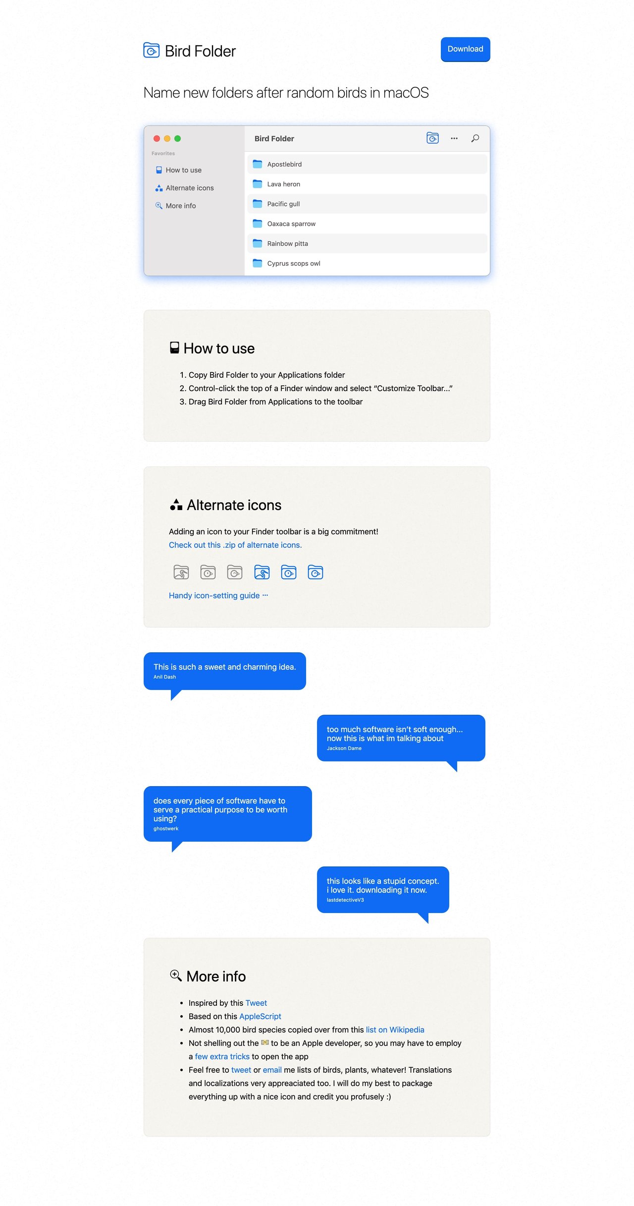 Bird Folder Website Screenshot