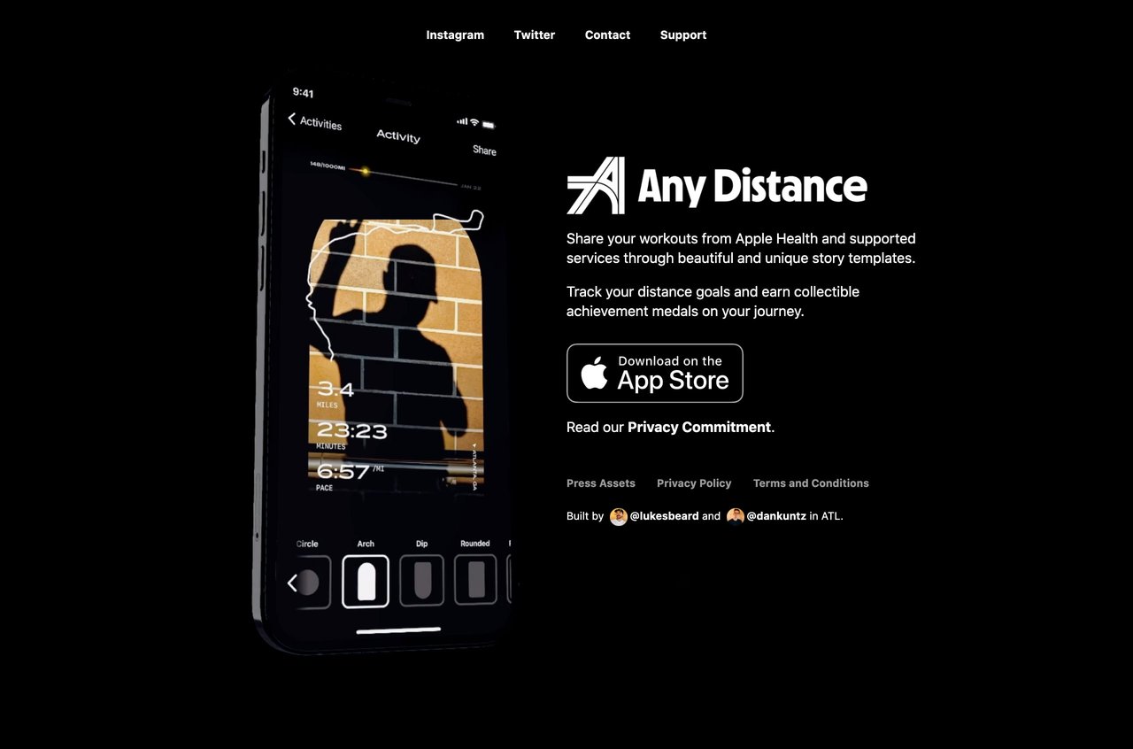 Any Distance Website Screenshot