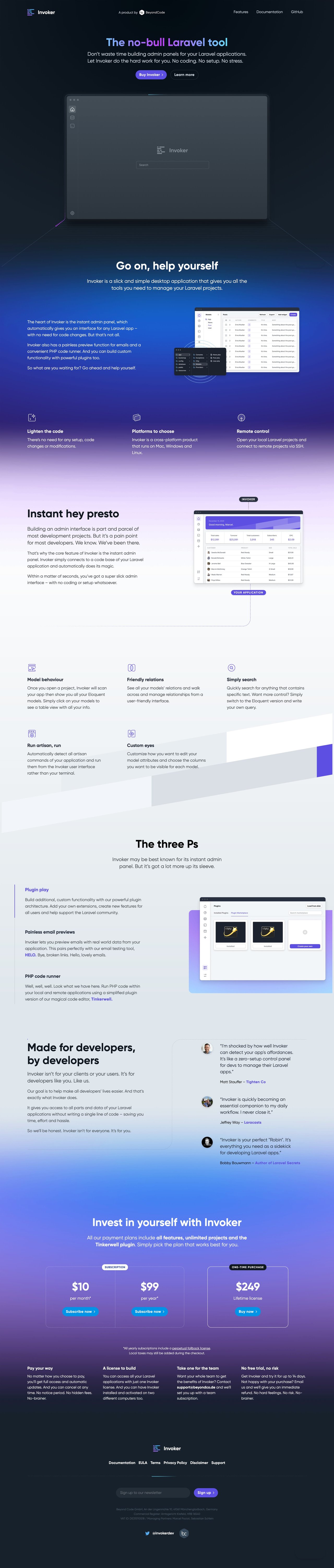 Invoker Website Screenshot