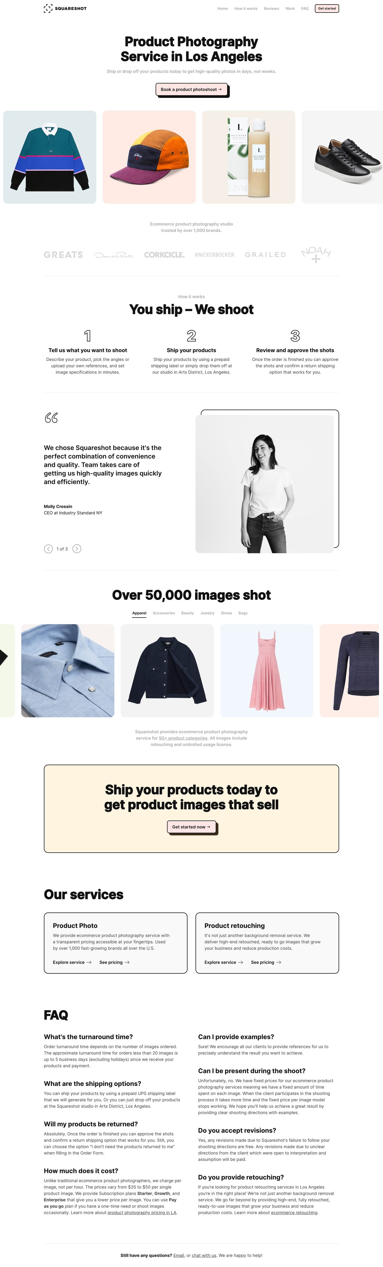 Squareshot Product Photography Website Screenshot