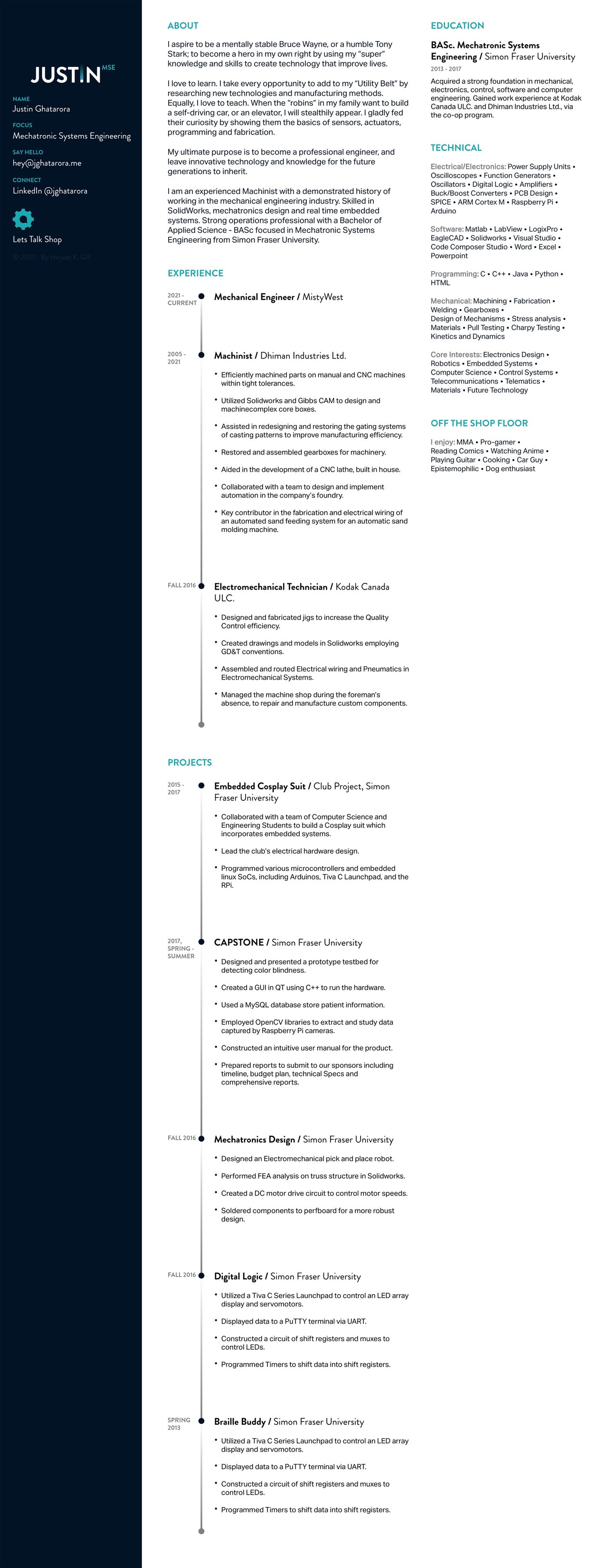 Justin Ghatarora Website Screenshot