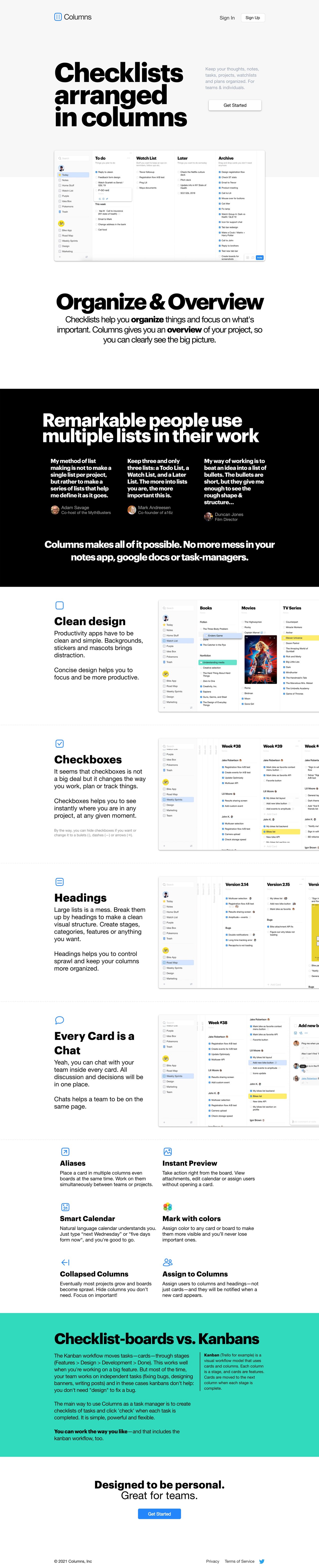 Columns Website Screenshot