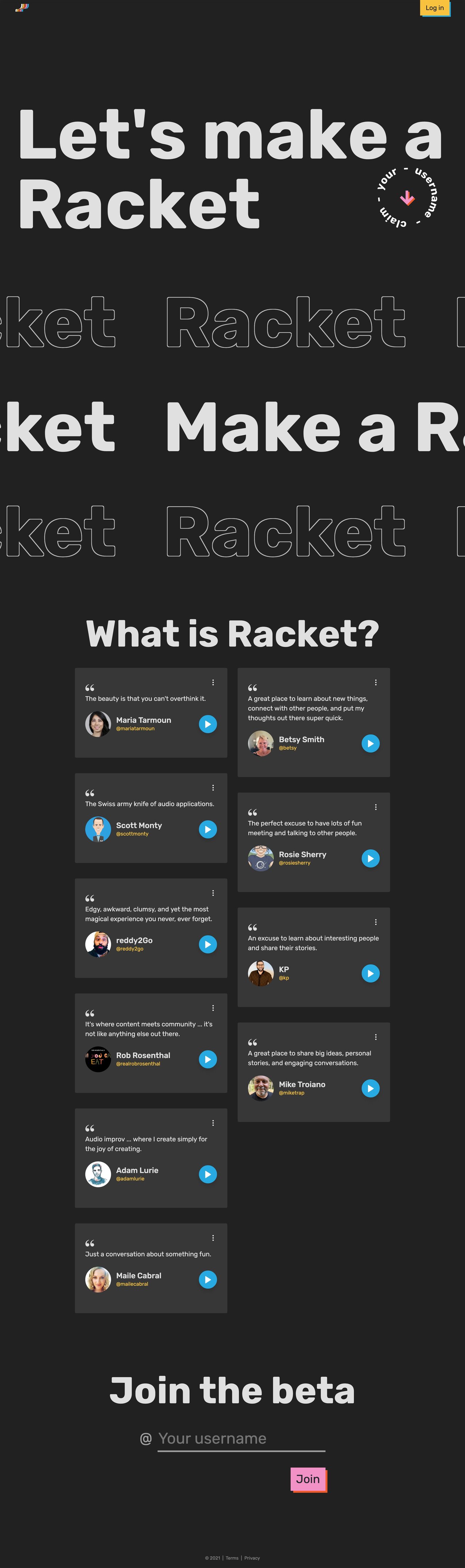 Racket Beta Website Screenshot