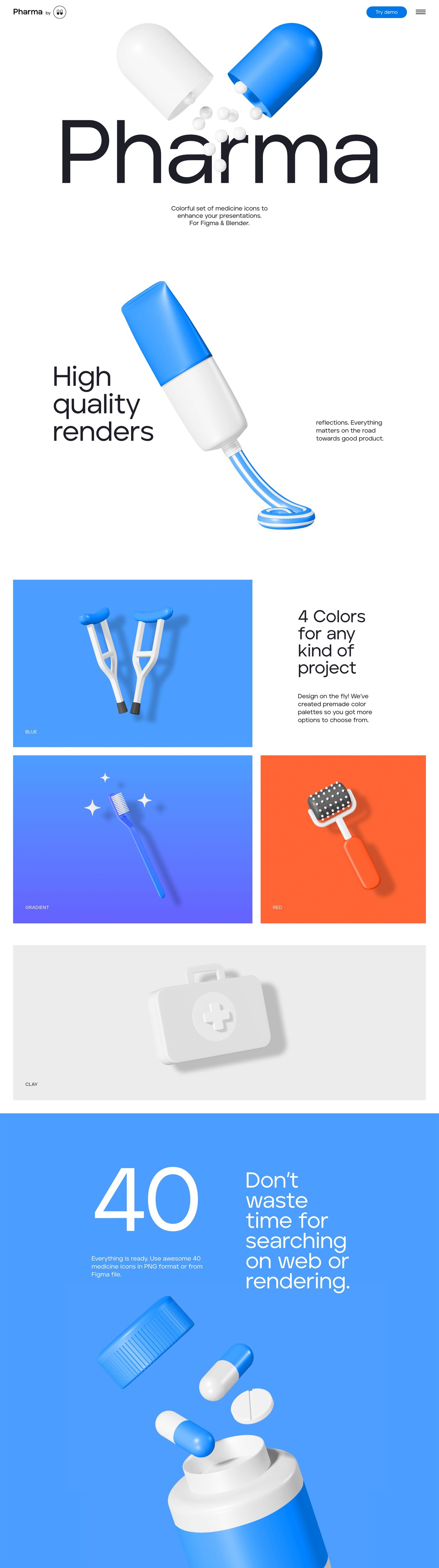 Pharma 3D Icons Website Screenshot