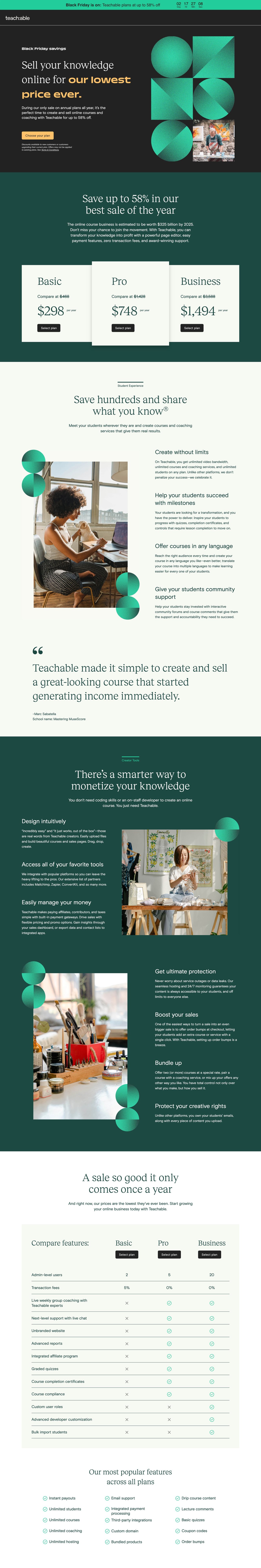 Teachable Black Friday Website Screenshot