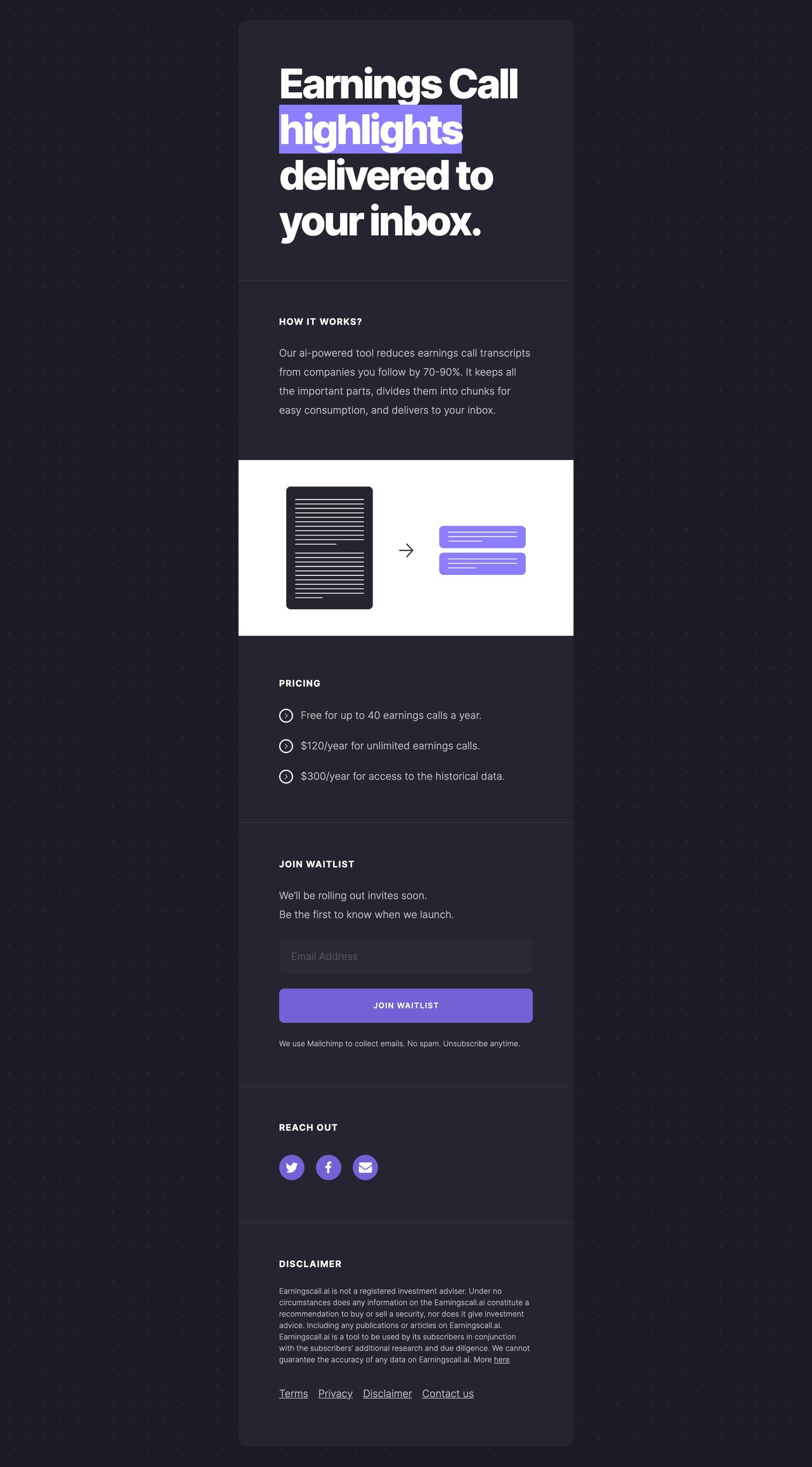 Earnings Call Website Screenshot