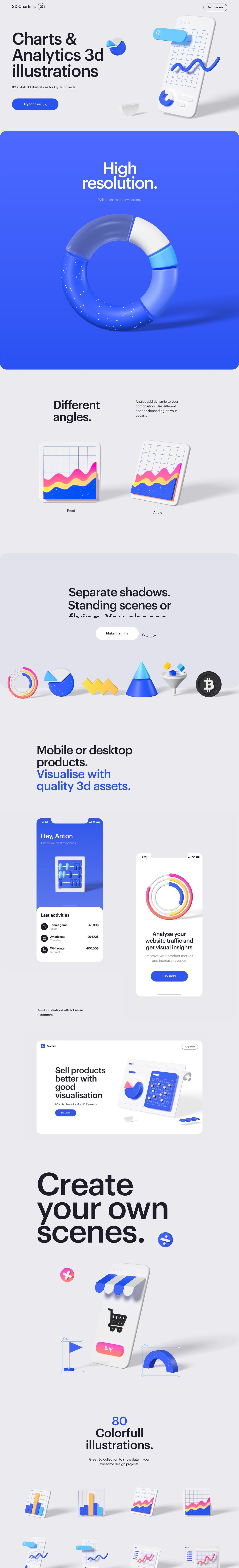 Charts 3D Illustrations Website Screenshot