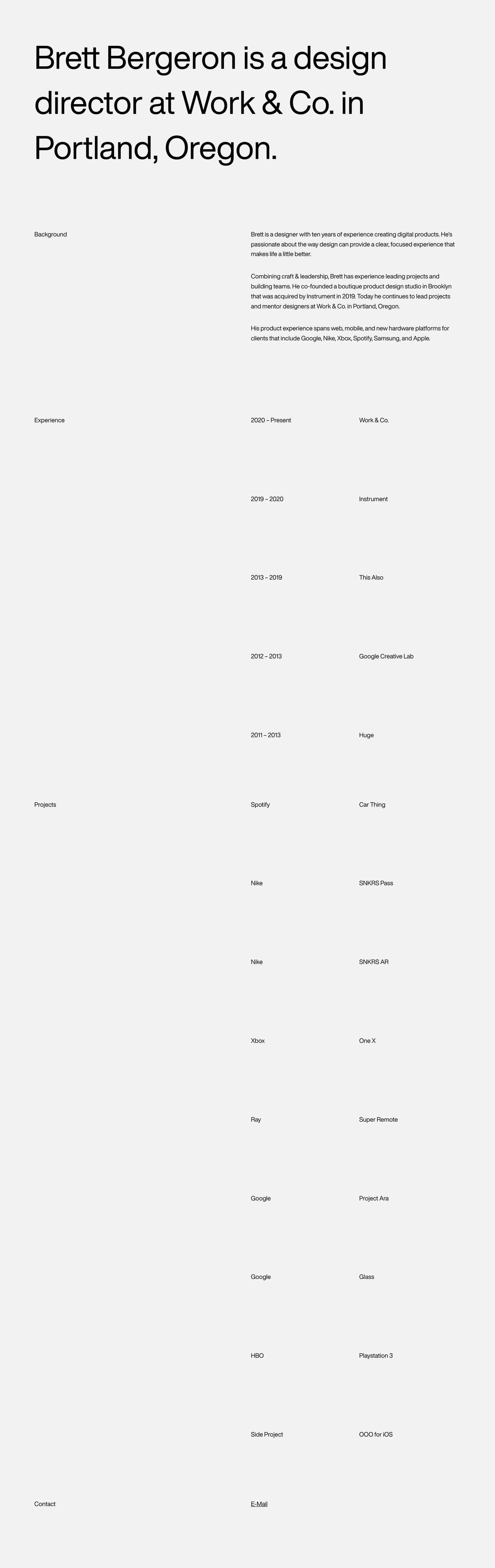 Brett Bergeron Website Screenshot