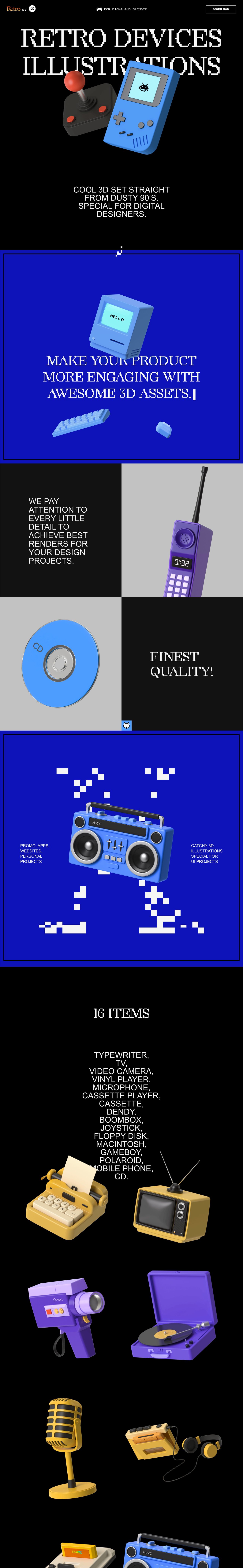 Retro Electronic 3D Illustrations Website Screenshot