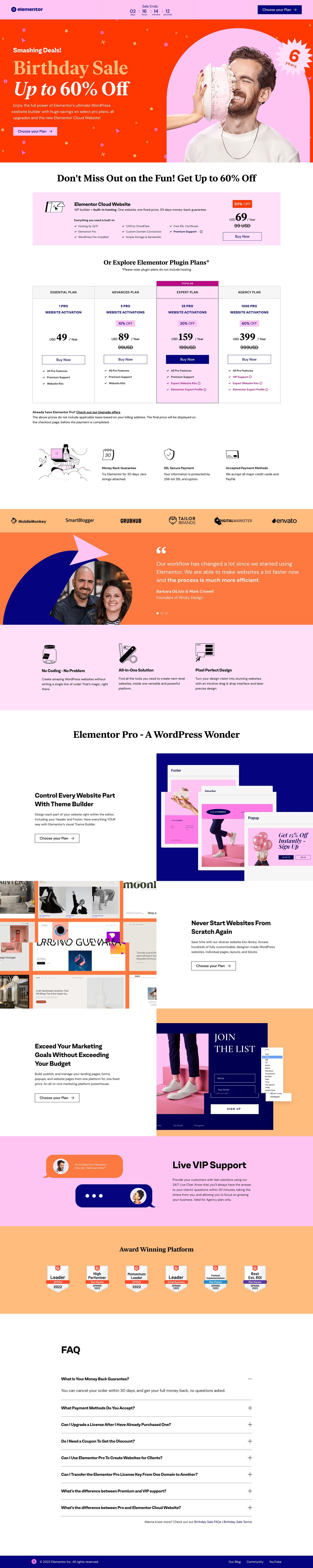 Elementor 6th Birthday Sale Website Screenshot