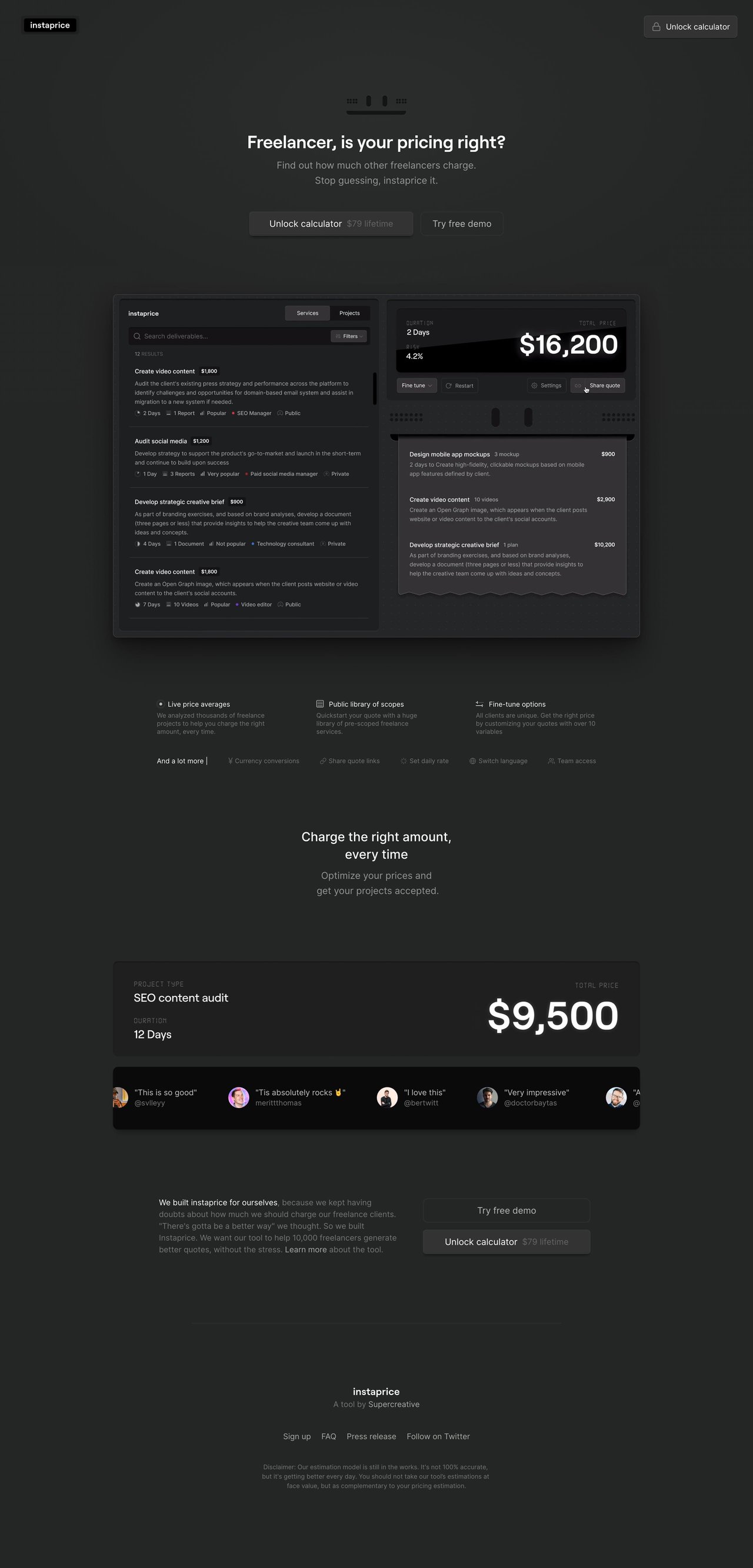 instaprice Website Screenshot