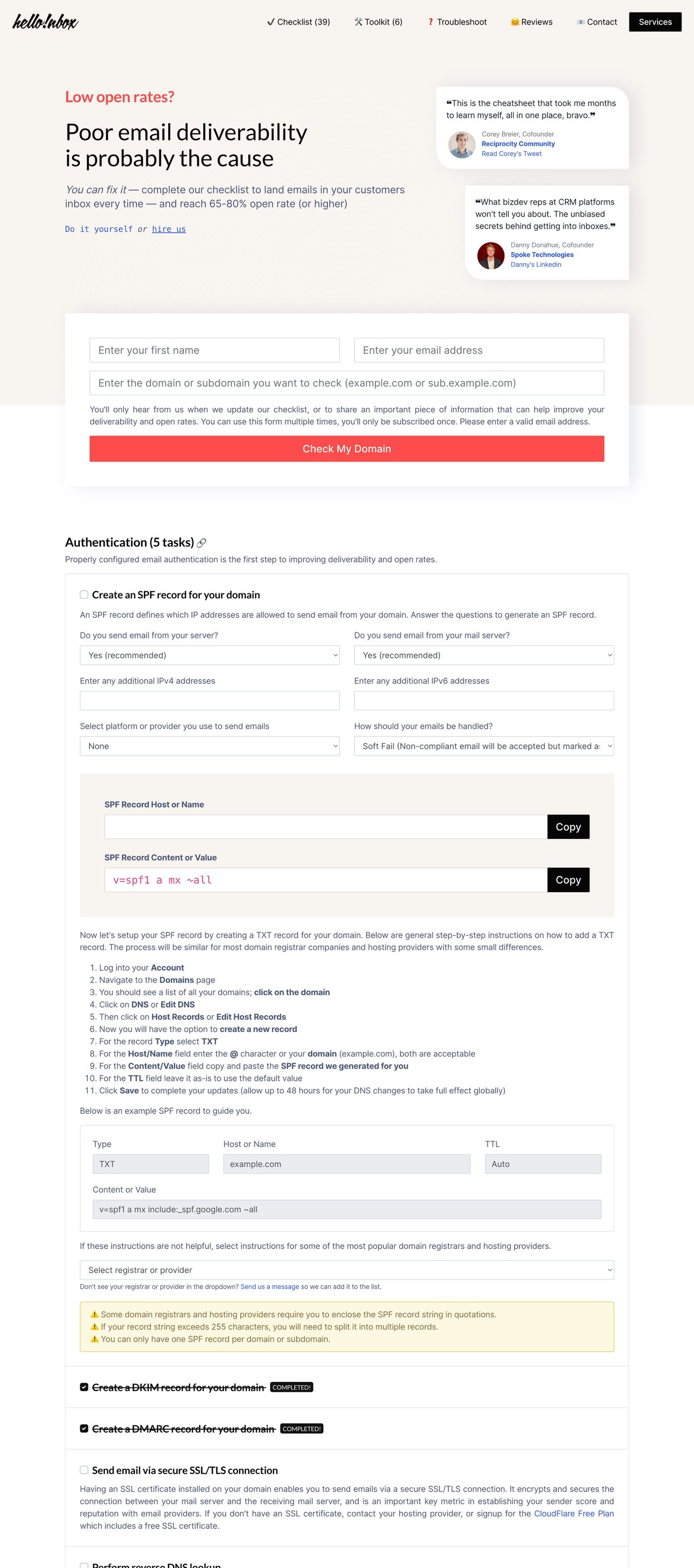 HelloInbox Website Screenshot