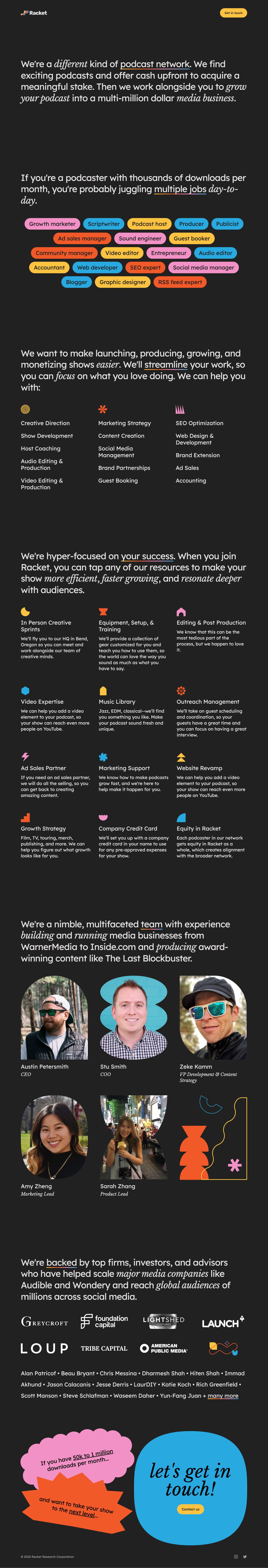 Racket Website Screenshot