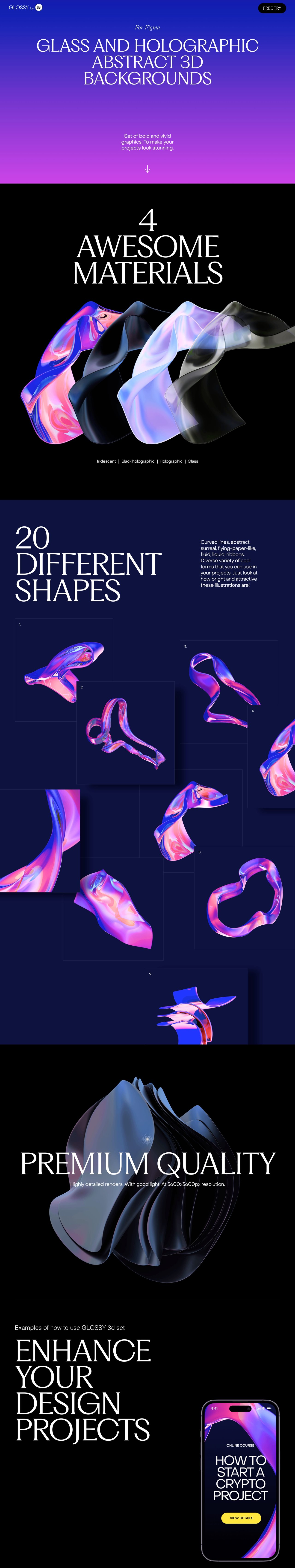 Holographic Abstract 3D Backgrounds Website Screenshot