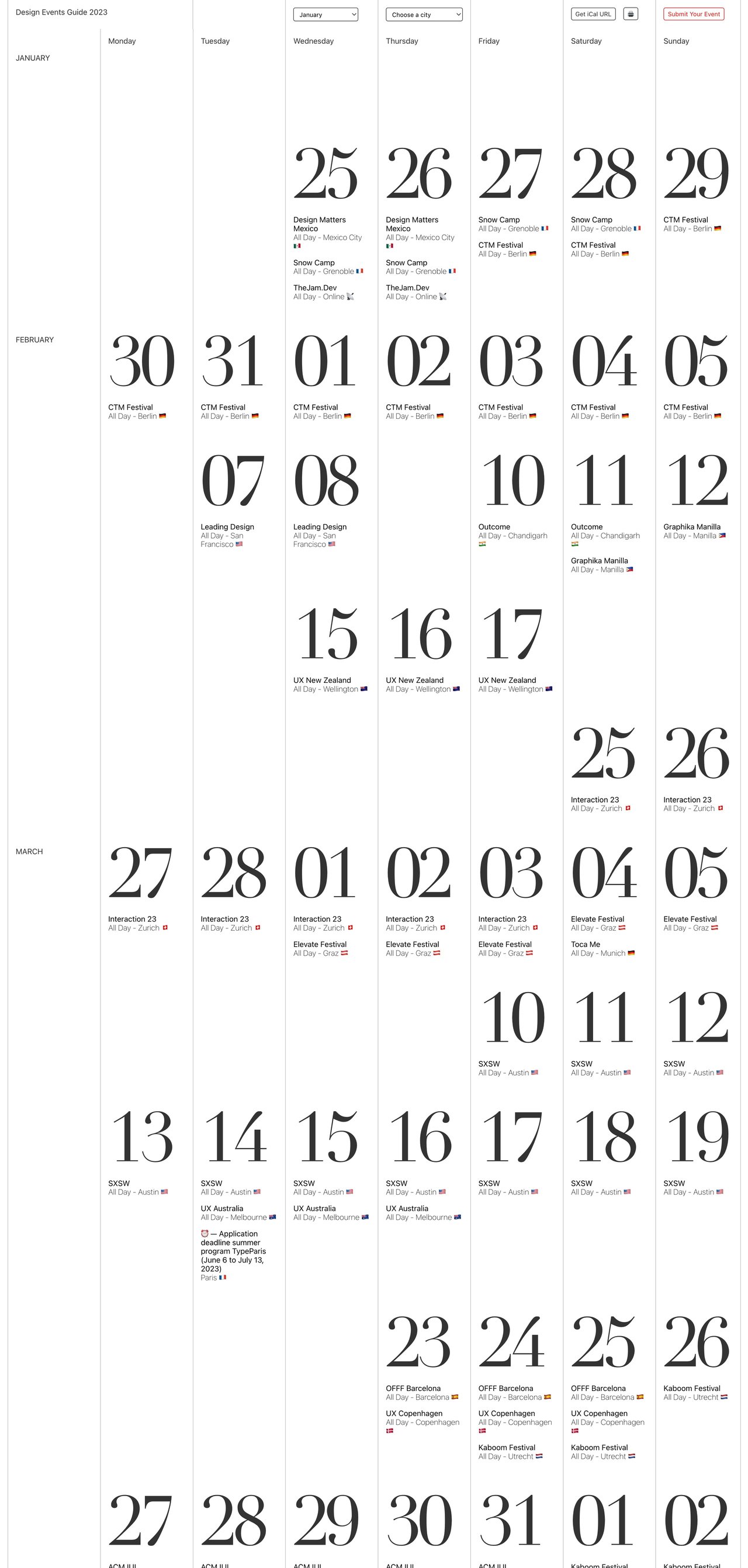 Design Events Guide Website Screenshot